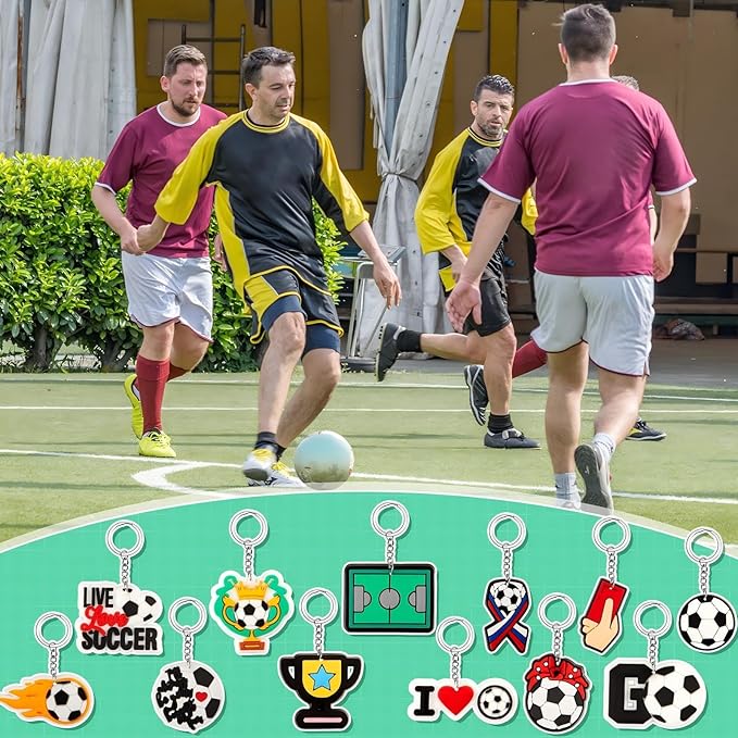 Batiyeer 36 Pack Soccer Keychains Bulk Party Favors Sports Ball Key Chains Funny Keyring Gifts for Women Men Birthday Supplies