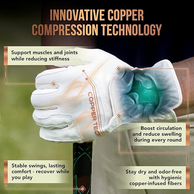Copper Tech Ladies Golf Gloves Women Right Handed Golfer or Left Handed Golfer 2 Pack | Copper Compression Joint Support with Flexible & Comfortable Fit | AAA Leather & Silicone Tacky Pad