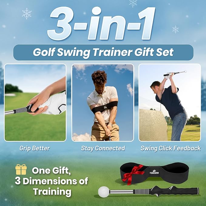 Retractable Golf Swing Trainer – 2025 Golf Gifts with Arm Band,Training Aid for Grip Correction, Swing Click Feedback & Arm Connection,For Right & Left-Handed Golfers,Indoor & Outdoor Practice