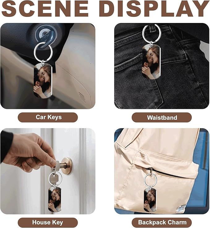 Custom Keychains with Picture Personalized Photo Logo Text Customized Key Chain for Boyfriend Dad Men Women Gifts