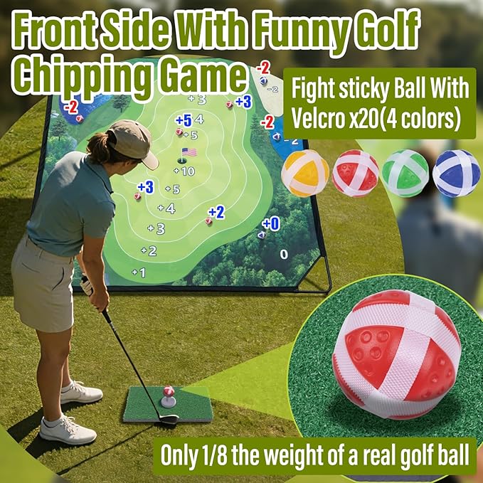 Golf Chipping Game with Hitting Mat, 70"x70" Double-Sided Mat with Classic Darts Game, Portable Outdoor/Indoor Practice Set for Adults, Comprehensive Accessories for Junior Golfer