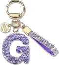 Pink Blue White Initial Letter Keychain Gift for Women Girls Bling Sparkly Cute Backpack Car Key Accessories Lanyard