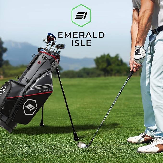 Emerald Isle 14 Way Full Length Divider Golf Bag Stand, Heavy Duty Carry Bag with Rain Hood, Multiple Pockets, Padded Handle and Strap, Lightweight Golf Bag for Men and Women