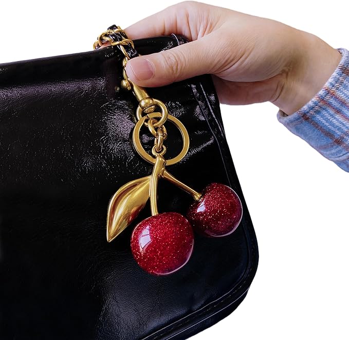 Cherry Bag Charm for Handbag, Big-Apple Strawberry Fruit Bag Charm Cherry Car Accessories KeyChain