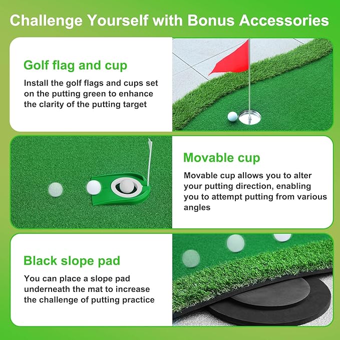 Golf Putting Green, Large Golf Putting Mat for Indoor Outdoor, Professional Practice Training Greens Mat