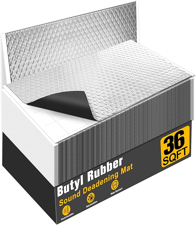 MYFAMIREA 36 sqft Car Sound Deadening, Sound Deading Material Mat for Car 80mil(2mm), Butyl Automotive Sound Deadening with Self-Adhesive, Noise Insulation and Dampening, Auto Deadener for Trunk, 34P