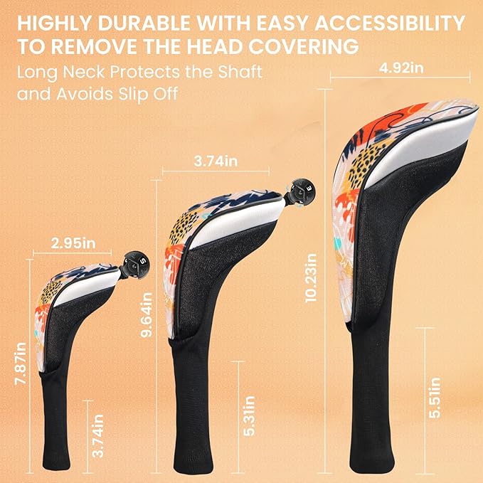 FINGER TEN Golf Club Head Covers Woods Driver Fairway Hybrid 3/4/5 Set, Headcovers Men 1 3 5 7 X Interchangeable Number Tag, Fit All Wood Clubs