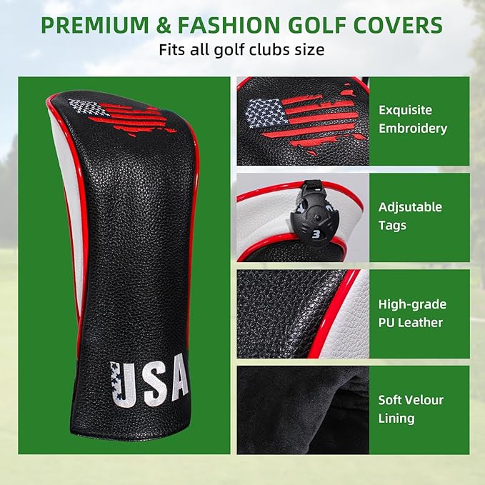 Golf Club Head Cover Set - Premium Wood Headcovers and Iron Covers, Fits All Standard Clubs, Reliable Protection with Stylish Design