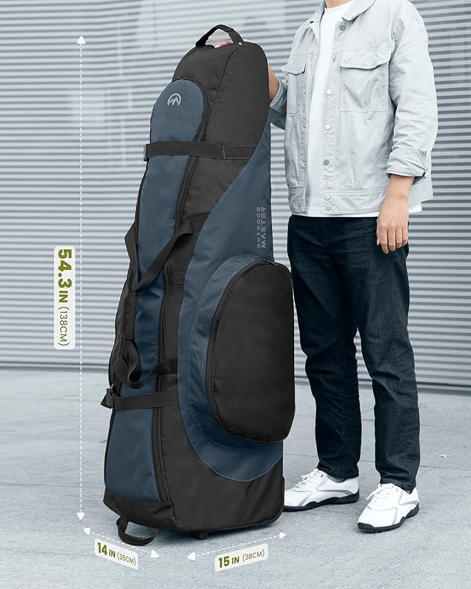 OutdoorMaster Padded Golf Travel Bag with Reinforced Wheels, 900D Heavy Duty Oxford Wear-Resistant and Waterproof Golf Travel Case, Soft-Sided Golf Club Bag, Shoes and Accessories Compartment
