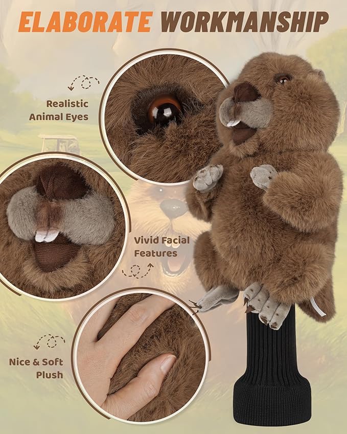 Big Teeth Funny Plush Driver Headcover Animal, Groundhog Gopher Penguin Driver Head Cover for 460cc Club, Sloth Leprechaun Crocodile Golf Head Covers for Woods and Driver Protector