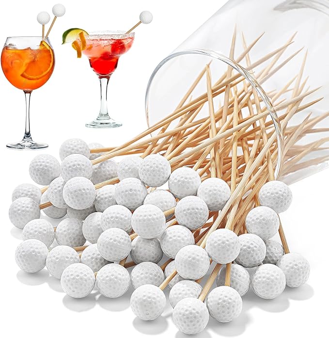 Aodaer 100 Pieces Golf Toothpicks 4.72 Inch Golf Skewers Golf Cocktail Picks Golf Fruit Picks Decorative Toothpicks for Appetizers Cocktail Garnish Sports Party Supplies, White