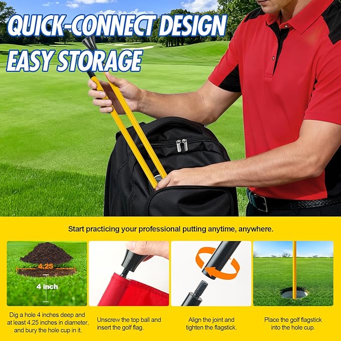 Golf Flagstick, 3ft Golf Flag Putting Green Flags & Golf Pin Flag Hole Cup Set, Portable 2 Section Design for Home Yard Backyard Driving Range, Numbered Golf Flags for Golfer Build Own Course