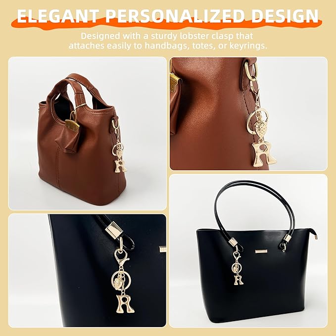 Gold Bubble Heart, Cherry, Bow & More Designs Letter Initial Keychain Bag Charms – Cute Purse Charms for Handbags