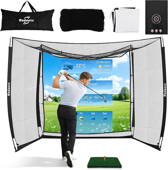 10x8 ft Golf Practice Hitting Net Cage Enclosure - Heavy-Duty Construction for Long-Lasting Practice, Impact Screen, Blank Simulator Screen, or Classic Net for Indoor/Outdoor Backyard Practice