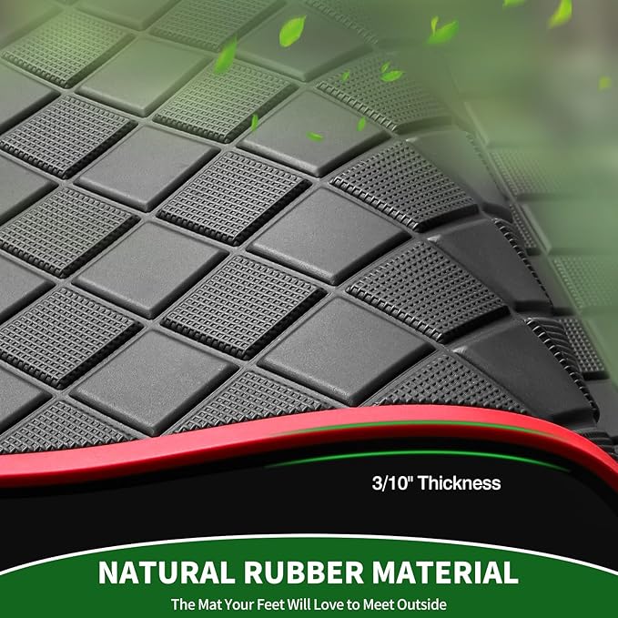 Golf Cart Floor Liner Mat 8mm Thick Rubber Full Coverage Only Fit for 2007-2016 Yamaha Drive (Gen1), G29, YDR, Adventurer Carts Diamond Deluxe Non-Slip Front Feet Mats Replacement - Red Trim