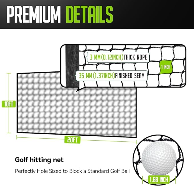 Golf Net for Backyard, 10 x 20Ft Heavy Hitting Net for Golf, Baseball, Hockey, Soccer, Durable and Portable, Double Finished Seam, Sports Net Barrier Net with Carry Bag Indoor Outdoor Use