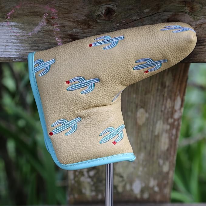 Golf Club Headcover, Premium Leather Embroidery Mallet Putter Cover Blade Head Covers, Stylish Golf Accessories, Great Golf Gifts for Men and Women Golfers