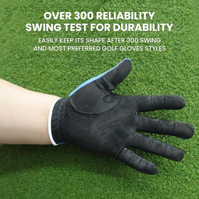 FINGER TEN Men's Golf Gloves for Right Left Handed Golfer Rain Grip Value 2 Pack, Golf Glove for Left or Right Hand Hot Wet Weather No Sweat Black Gray White Blue
