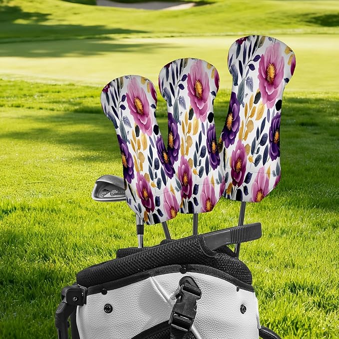 Funny Butterfly Colorful Golf Head Covers for Driver, Fairway, Hybrid & 3 Wood Premium PU Leather with Soft Velvet Lining Waterproof & Scratch-Resistant Unique Golf Gift for Men & Women