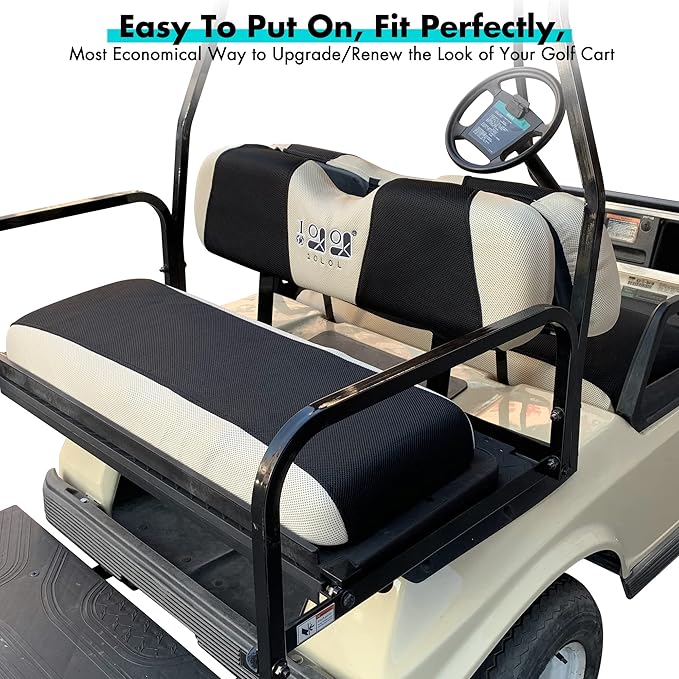 10L0L Golf Cart Front + Rear Seat Cover Set for EZGO TXT RXV 4 Passenger Models Bench Seat Covers Kit Breathable Washable Polyester Mesh Cloth (S+XS)