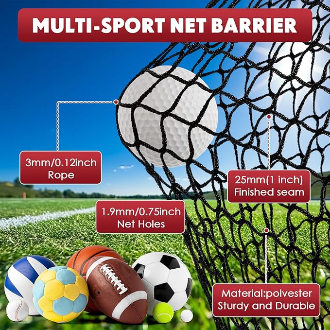 Golf Hitting Net Set 10ft Golf Practice Netting with Carabiners and Tie Rope Nylon Sports Heavy Duty Net for Hockey Backstop, Garage Backyard, Volleyball, Baseball, Lacrosse
