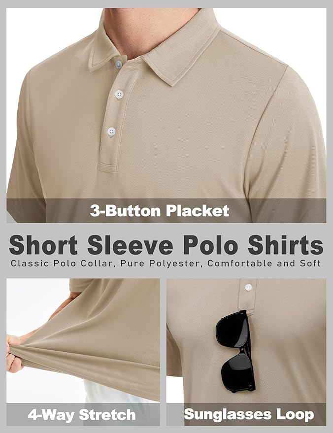 KEFITEVD Men's Polo Shirts Short Sleeve Moisture Wicking Dry Fit Performance Collar Golf Athletic Casual T-Shirt