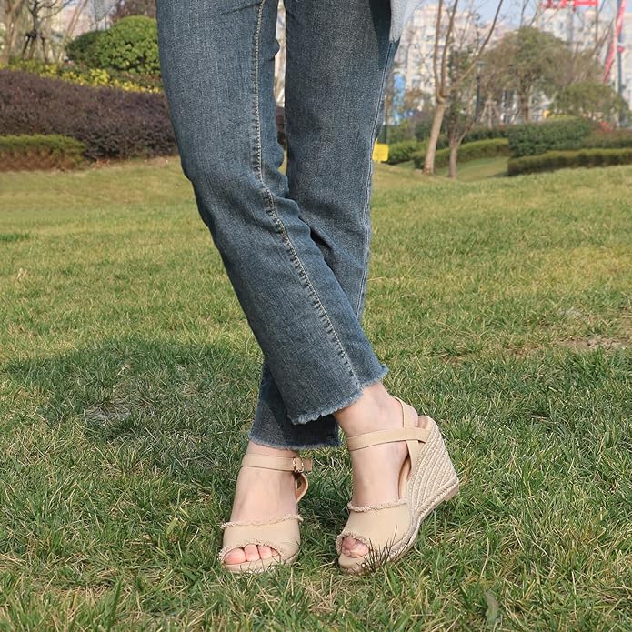 JOY IN LOVE Platform Wedge Sandals for Women 4IN Espadrille Wedge Heels Ankle Strap Sandals