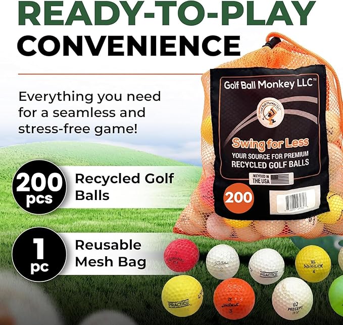 Golf Ball Monkey Recycled Hit-Away Practice Golf Balls with Mesh Bag - Pre-Owned Used Golf Balls for Driving Range & Training Golf Balls