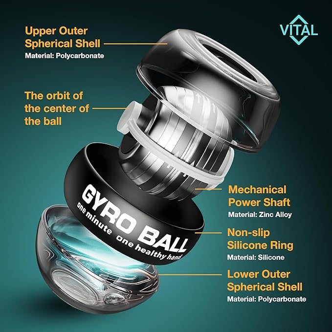 Vital Wrist Ball Exerciser Gyro Ball Hand Gyroscopic Wrist Strengthener & Forearm Trainer with Zinc Rotor Grip Strength Training, Wrist Exerciser & Arm Exercise Equipment Portable Fitness Accessory
