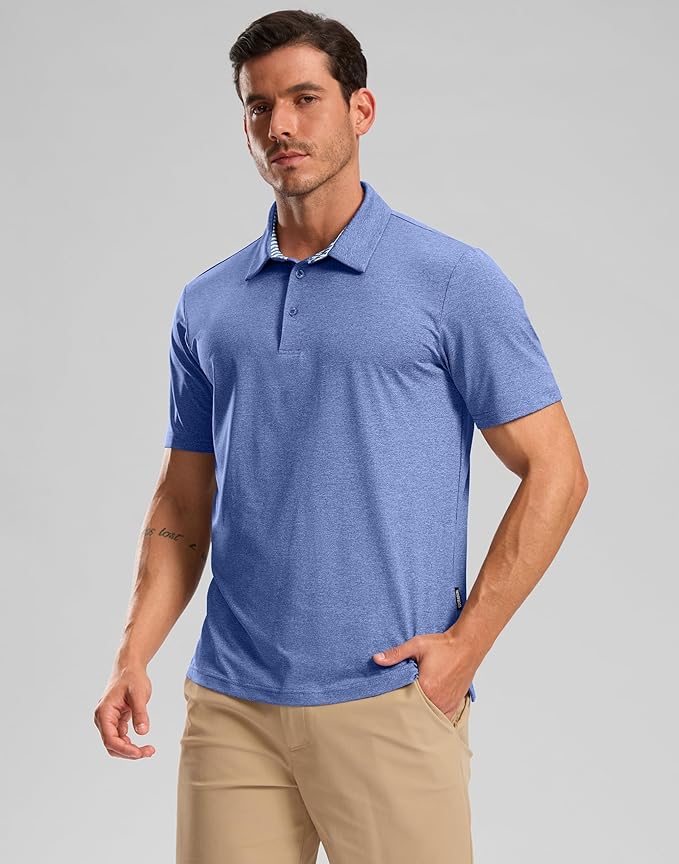 Golf Shirts Heather Polo Short Sleeve Dry Fit Lightweight Moisture Wicking Collared Shirts Casual Athletic Business
