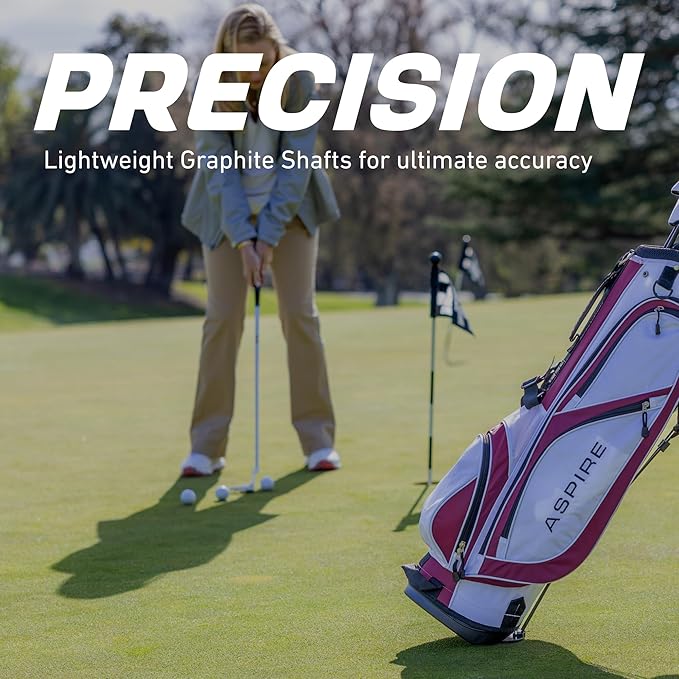 Aspire X1 Womens Golf Clubs Full Set, Includes Driver, Fairway, Hybrid, 6-PW Irons, Putter, Stand Bag, 3 H/C's, Light Graphite Shafts, Golf Clubs Women Right Handed, Purple, Regular or Petite Size