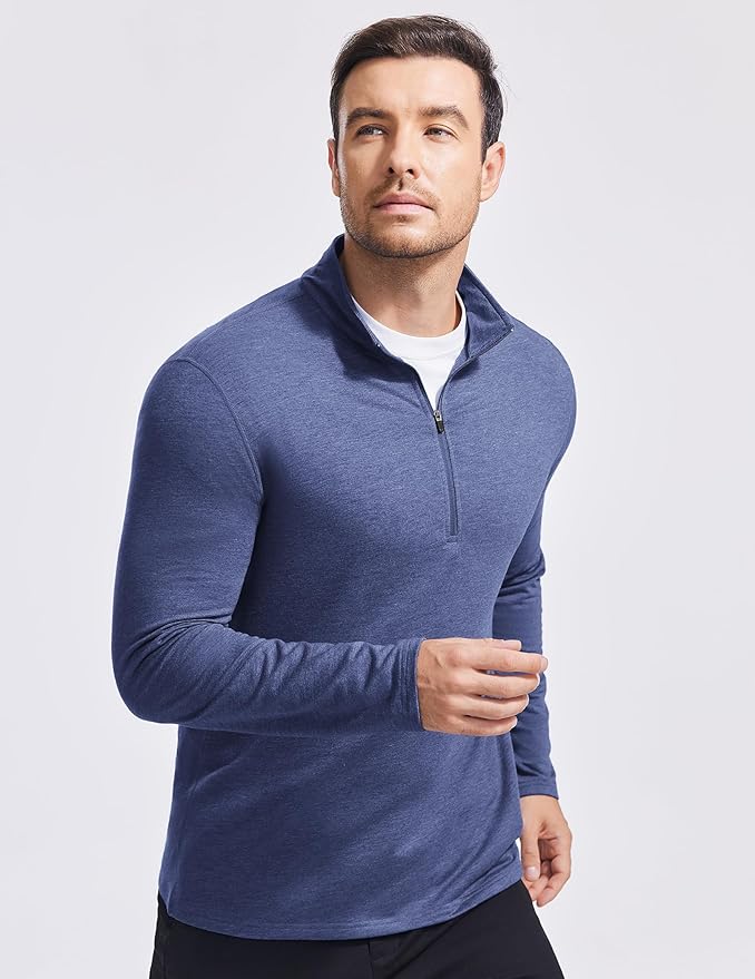 PINSPARK Men's Quarter Zip Up Pullover Mock Neck Sweatshirts Long Sleeve Golf shirts Performance Athletic Casual Workout