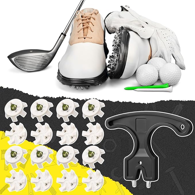 Cozypower 31 Pcs Golf Spikes Set Includes 30 Pcs Golf Cleats Replacement Black Cleats Spanner Metal Thread Screw 6 mm Dia Spike Tool for Lawn Cricket Shoe Player Lover(White)