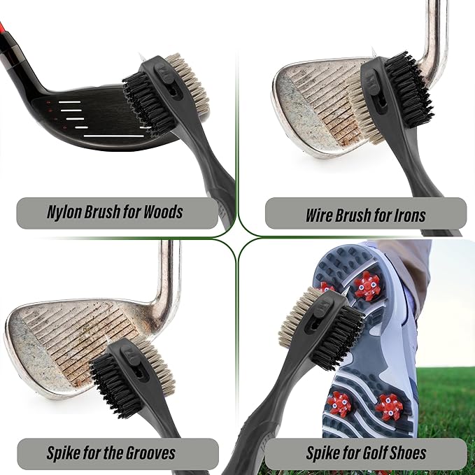 Magnetic Oversized Golf Club Cleaning Brush - 2X Bigger Brush Head with Quick Release and Retractable Groove Cleaner