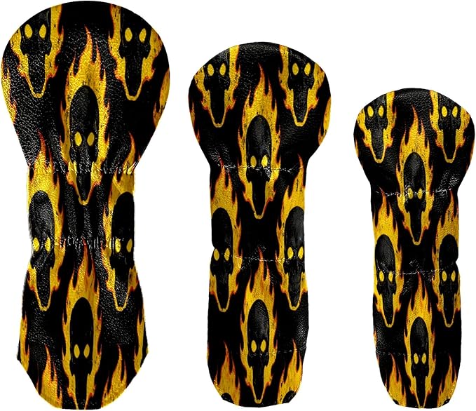 3 Pack PU Leather Golf Club Head Covers - Driver, Fairway Wood & Hybrid, Funny Golf Accessories, Ideal Golf Gift Colorful Line Seashell