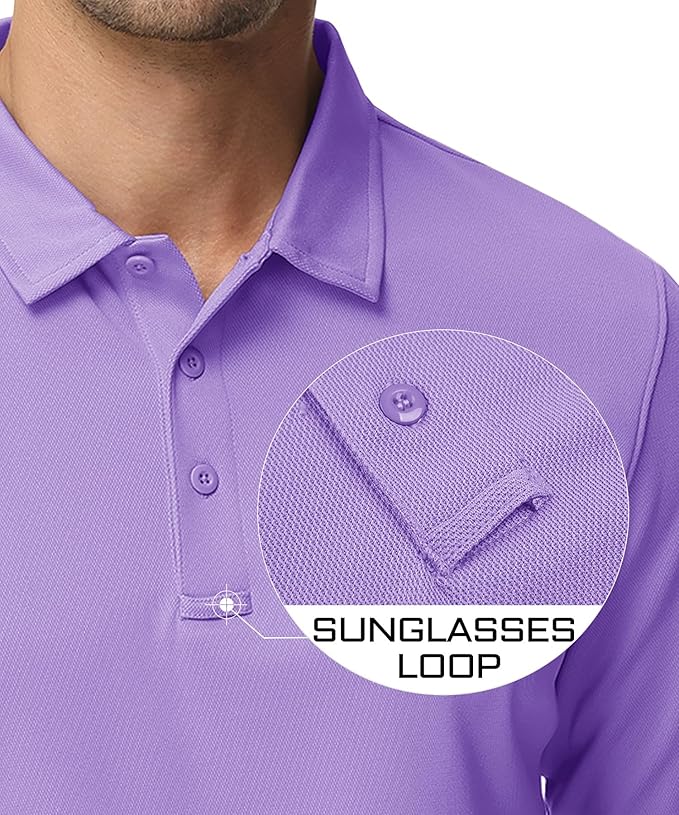 MAGCOMSEN Men's Polo Shirts 3 Button Quick Dry Performance Long Sleeve Tactical Shirts Pique Jersey Golf Shirt