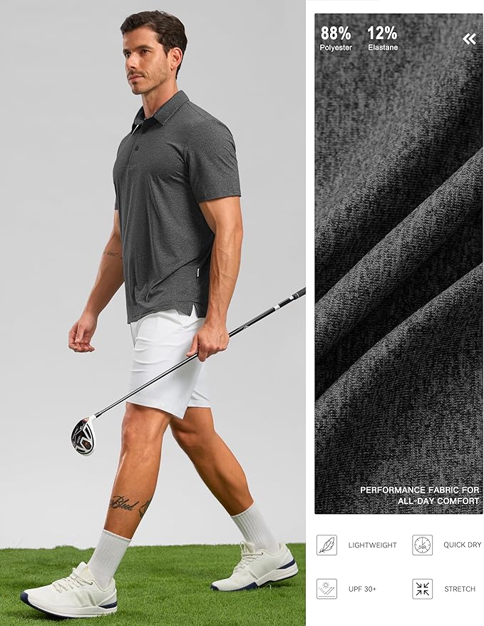 Golf Shirts Heather Polo Short Sleeve Dry Fit Lightweight Moisture Wicking Collared Shirts Casual Athletic Business