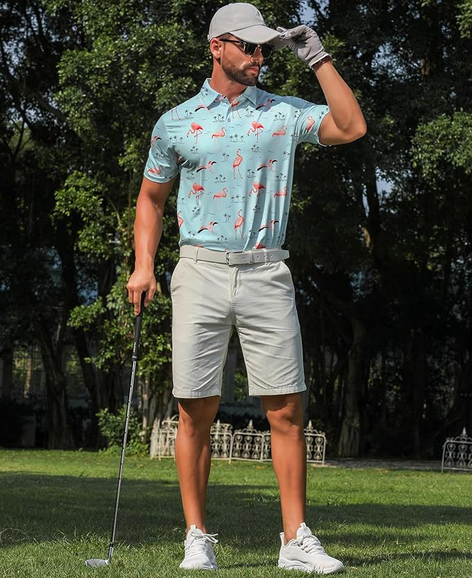 zeetoo Men's Polo Shirts Hawaiian Golf Polos Shirts Short Sleeve Performance Moisture Wicking Mens Golf Shirts
