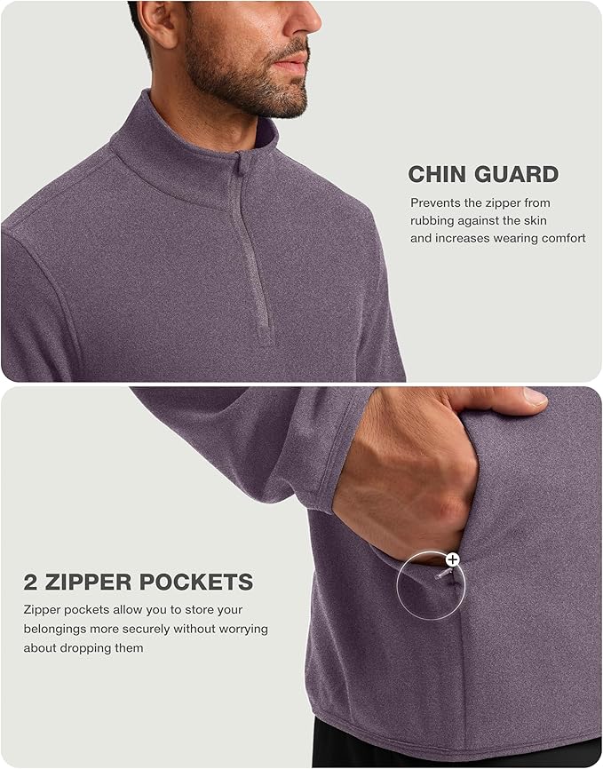 G Gradual Mens Quarter Zip Pullover Fleece with 2 Zipper Pockets Long Sleeve Golf Shirt Winter Athletic Sweater Lightweight