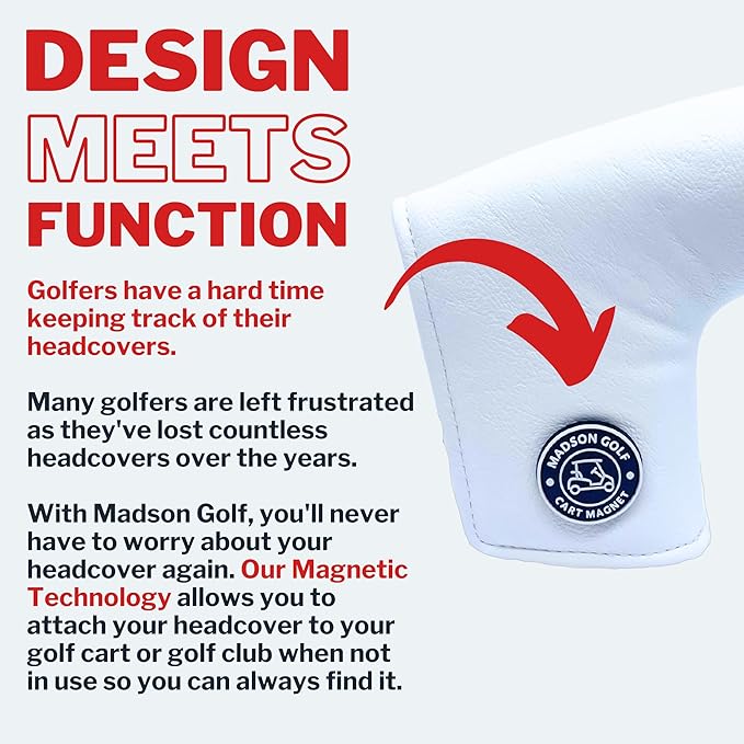 Classic Blade and Mallet Putter Headcovers with Madson Golf Cart Magnet for Secure Positioning and Quick Access, Protective PU Leather Head Covers, Magnetic Golf Accessories