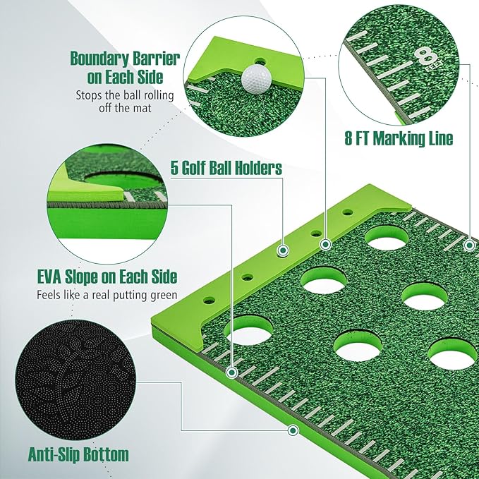 ULTIMATE Golf Game Set, Indoor Outdoor 11FT Putting Green Mat w/ 2 Adjustable Putters, 6 Balls & 12 Hole Covers, Golf Pratice Training Mat for Party, Backyard, Home and Office