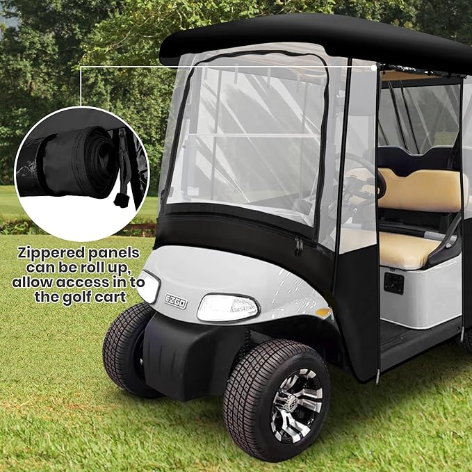 Leader Accessories 2 + 2 Person Golf Driving Enclosure 2 Over 4 Short Roof Passenger Golf Cart Cover (Black)