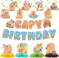 Capybara Birthday Party Decorations - 14PCS Capybara Banners with Hanging Swirls Bday Decoration Cute Capy Animals Honeycomb centerpieces Decor Supplies