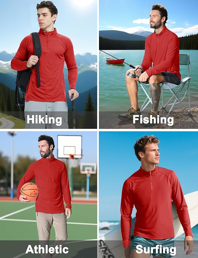 CRYSULLY Men's Long Sleeve 1/4 Zip Shirts Sun Protection Pullover UPF 50+ Rash Guard Running Lightweight T Shirt