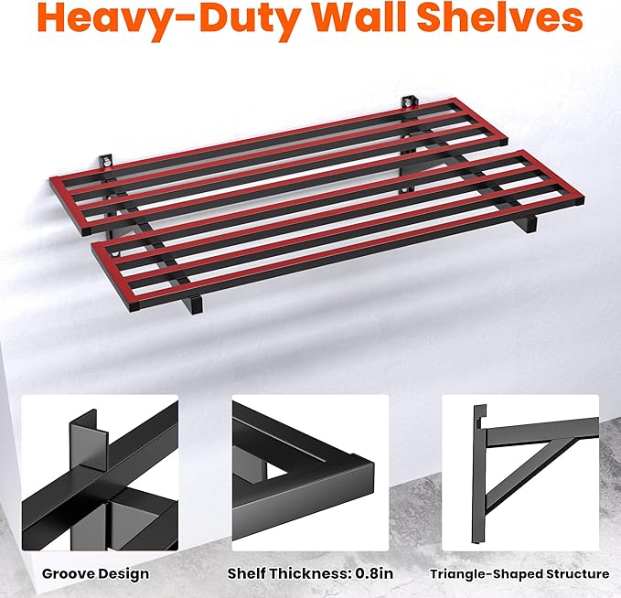 Ultrawall Heavy Duty Garage Wall Shelves, 2 x 4 ft Wall Mounted Storage Shelves, Holds Up to 800Lbs, 2Pack, Black