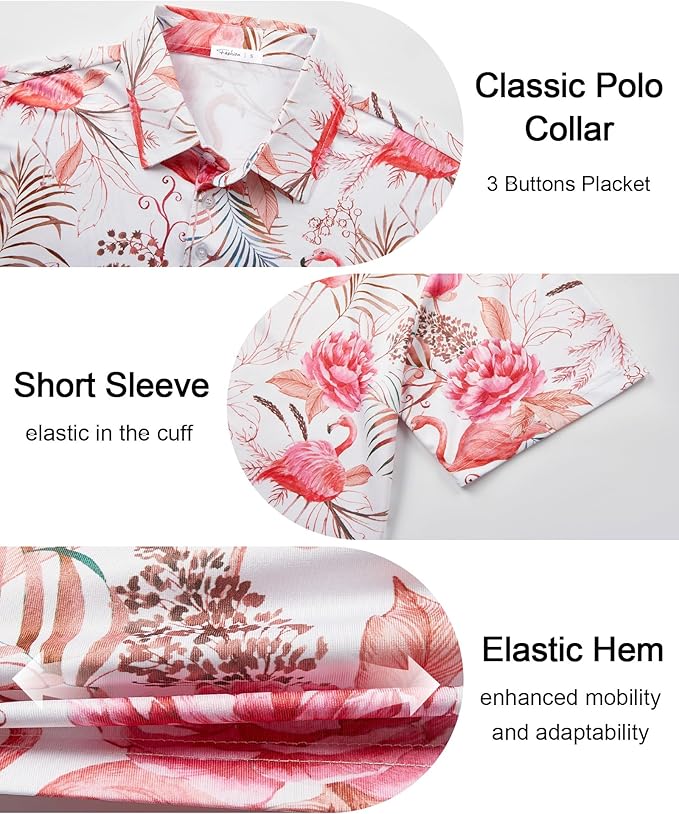 zeetoo Men's Polo Shirts Hawaiian Golf Polos Shirts Short Sleeve Performance Moisture Wicking Mens Golf Shirts