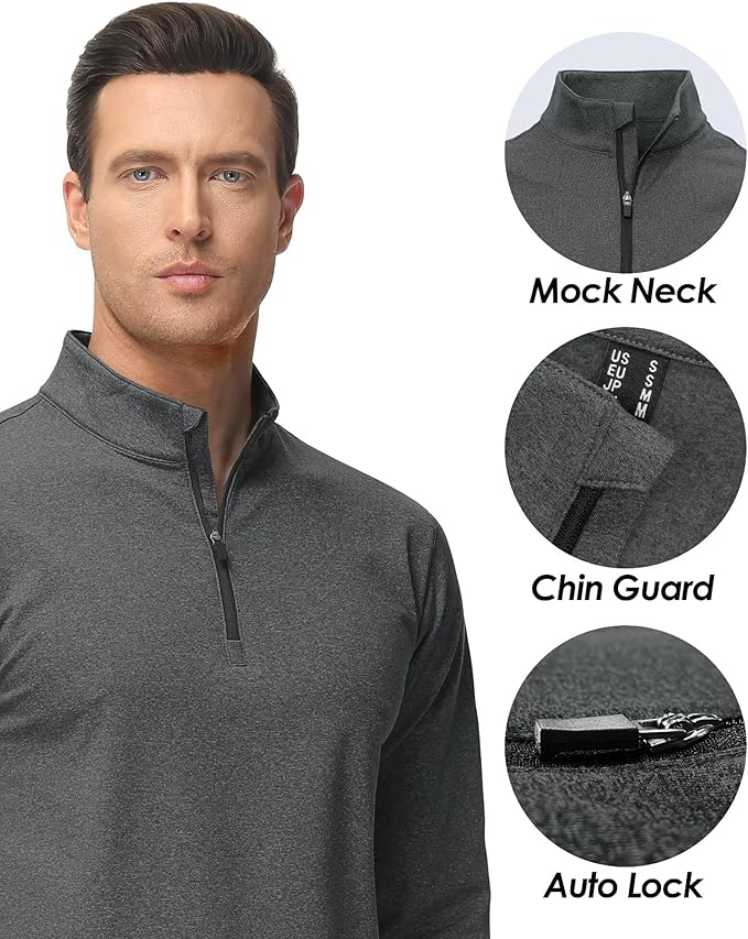 Boladeci Men's Quarter Zip Pullover Premium Fleece Lined Heather Long Sleeve Golf Shirts Midweight 1/4 Half Zip Sweatshirts
