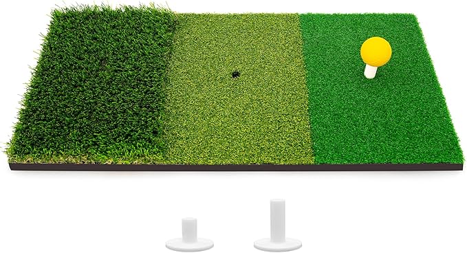 3-in-1 Golf Chipping Mat – Tri-Turf Golf Practice Mat for Indoor & Outdoor Use, Durable Grass Hitting Pad for Driving, Chipping & Putting Training, Portable Backyard Golf Trainer