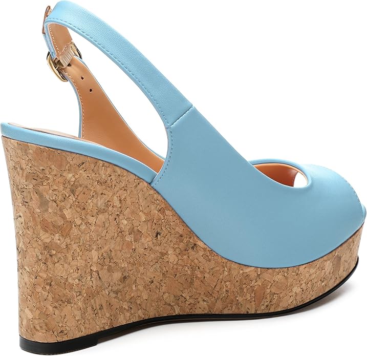 Womens Peep Toe Wedge Heels Matte Fashion Cork Slingback Pumps Platform Wedge Sandals 3.94 Inches