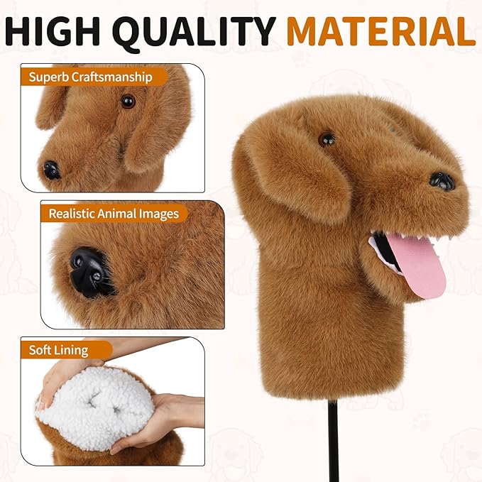 Craftsman Golf Golden Retriever Yorkshire Terrier Bernese Mountain Dog Border Collie Soft Cute Soft Plush Animal Driver Wood Headcover Head Cover Travel Protector Gifts for Men Women